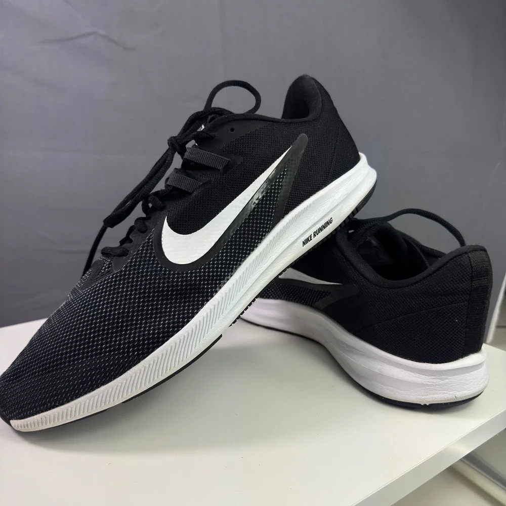 Nike Downshifter 9 Running Shoes Mens 11.5 Black White AR4946-003 Mesh Low Top